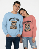 Good Vibes Only Crewneck Sweatshirt – Cool Bear Graphic Relaxed Fit Pullover