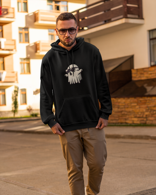 Cool Ghost Hoodie β Black Streetwear Pullover with Sunglasses Ghost Graphic
