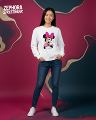 Minnie Mouse White Cotton Sweatshirt for Women
