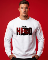 The Batman 'HERO' Graphic White Sweatshirt – DC Comics Movie Inspired Crewneck Pullover