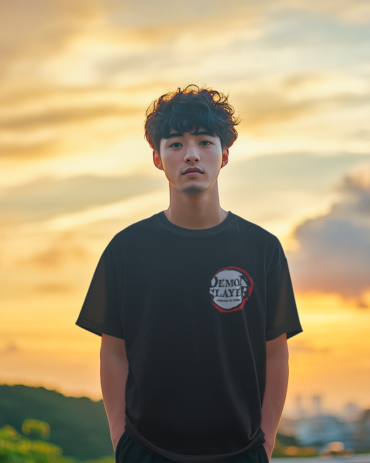 Demon Slayer Eyes Oversized Tee – Black Anime Streetwear Essential