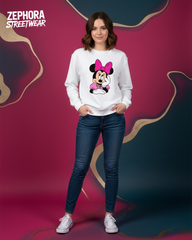Minnie Mouse White Cotton Sweatshirt for Women