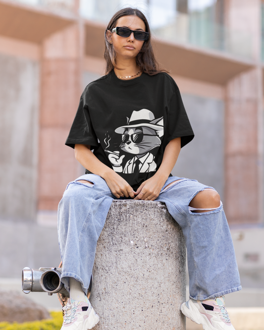 Mafia Cat Oversized T-Shirt – Streetwear Graphic Tee