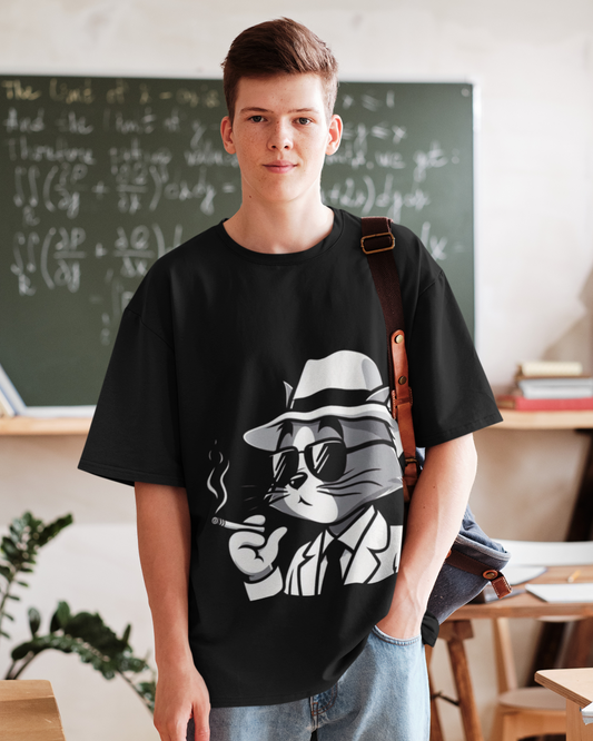 Mafia Cat Oversized T-Shirt – Streetwear Graphic Tee