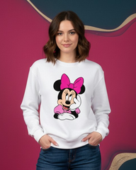 Minnie Mouse White Cotton Sweatshirt for Women